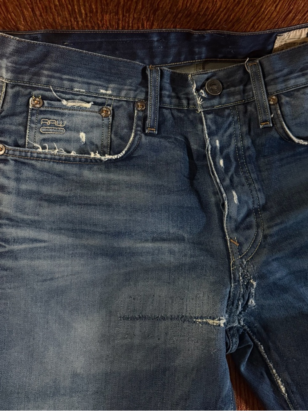 G-Star Slim Fit Faded Blue Distressed Jeans